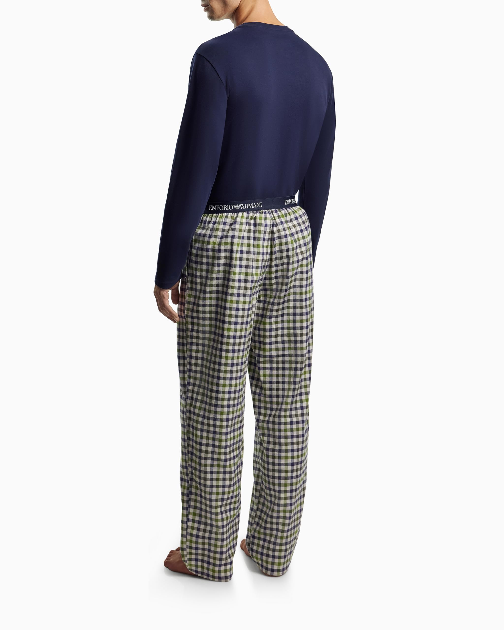 Emporio Armani Pigiama Lungo Uomo Tinto in Filo Blu L, Blu, L