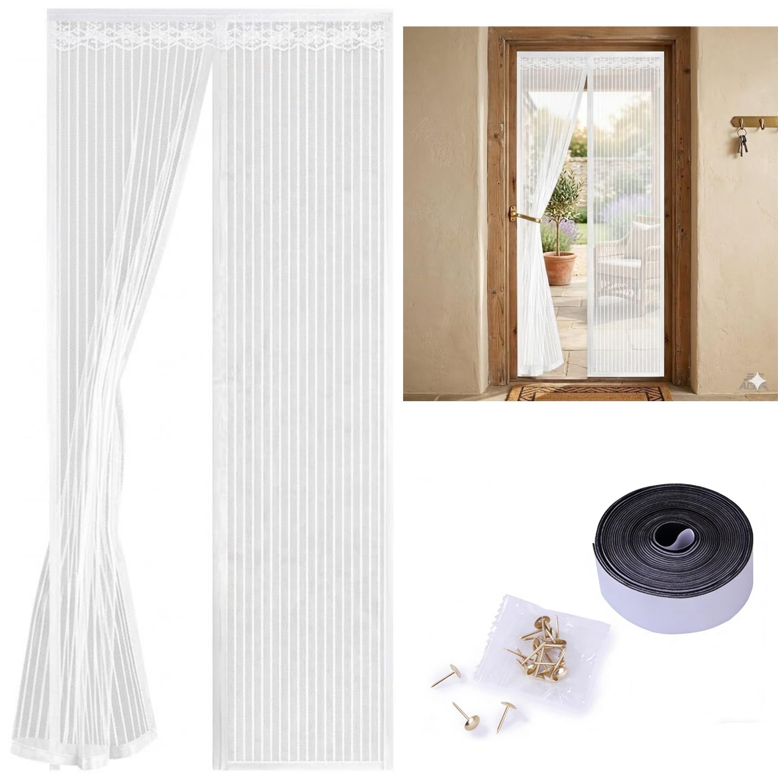 Moustiquaire porte magnétique haut de gamme blanche en fibre de verre durable