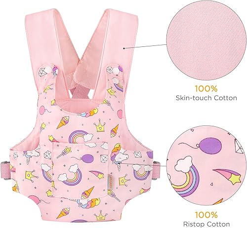 Miniatura 6 de GAGAKU Portador de muñecas Accesorios para muñecas Portador de animales de peluche con correas ajustables para niños - Rosa (estrellas)