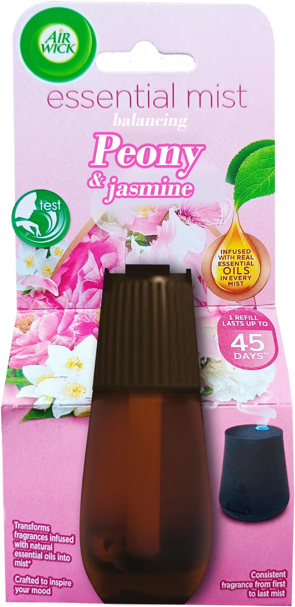 Airwick Essential Mist Automatic Fragrance Mist Diffuser Refill, Peony & Jasmine - 20 ml | Natural Essential Oils Diffuser Refill | Automatic Air Freshener