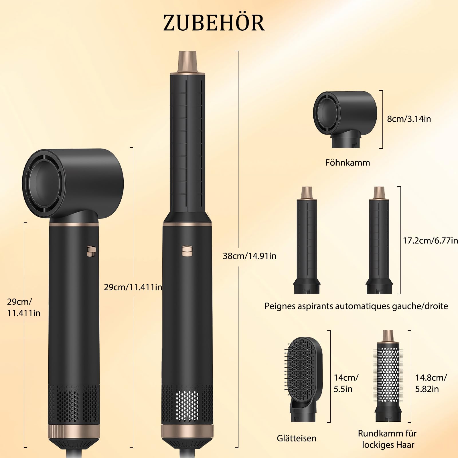 Airstyler 5 in 1 Hairstyler Haarstyler, Föhnbürste mit haartrockner für Frauen, Warmluftbürste Airstyler mit Föhn, Glätten, Lockenstab Automatisch, Haarglätter, Rundbürstenföhn, Ionen Air Styler