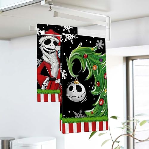 Miniatura 3 de Seliem Juego de 2 paños de cocina Christmas Jack Skellington Sally de Ni GHT m are BE.Fore - Toallas de mano con diseño de calavera de árbol de