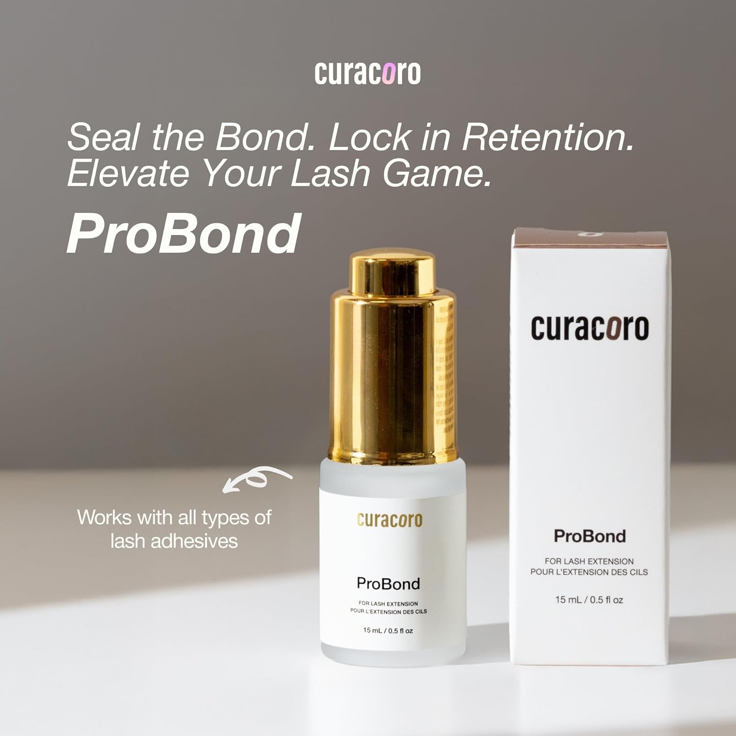 Curacoro ProBond - Lash Bonder for Lash Extensions, Fast-Curing Glue Sealer for Oily Lashes & Humid Environments, Longer Retention & Reduced Irritation (15ml)