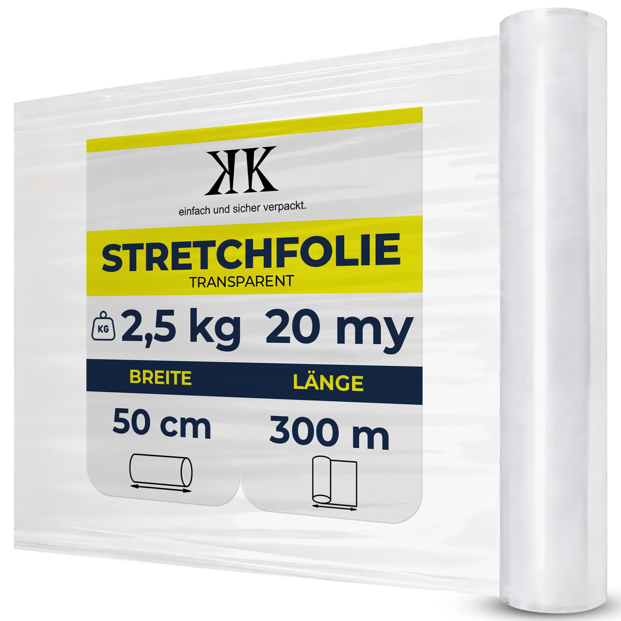 KK Verpackungen Stretchfolie, Transparent, Möbelfolie, Umzugsfolie, 6 Rollen, 50cm x 300m - 20my reißfest & dehnbar, Ideal für Einlagerung & Möbelschutz