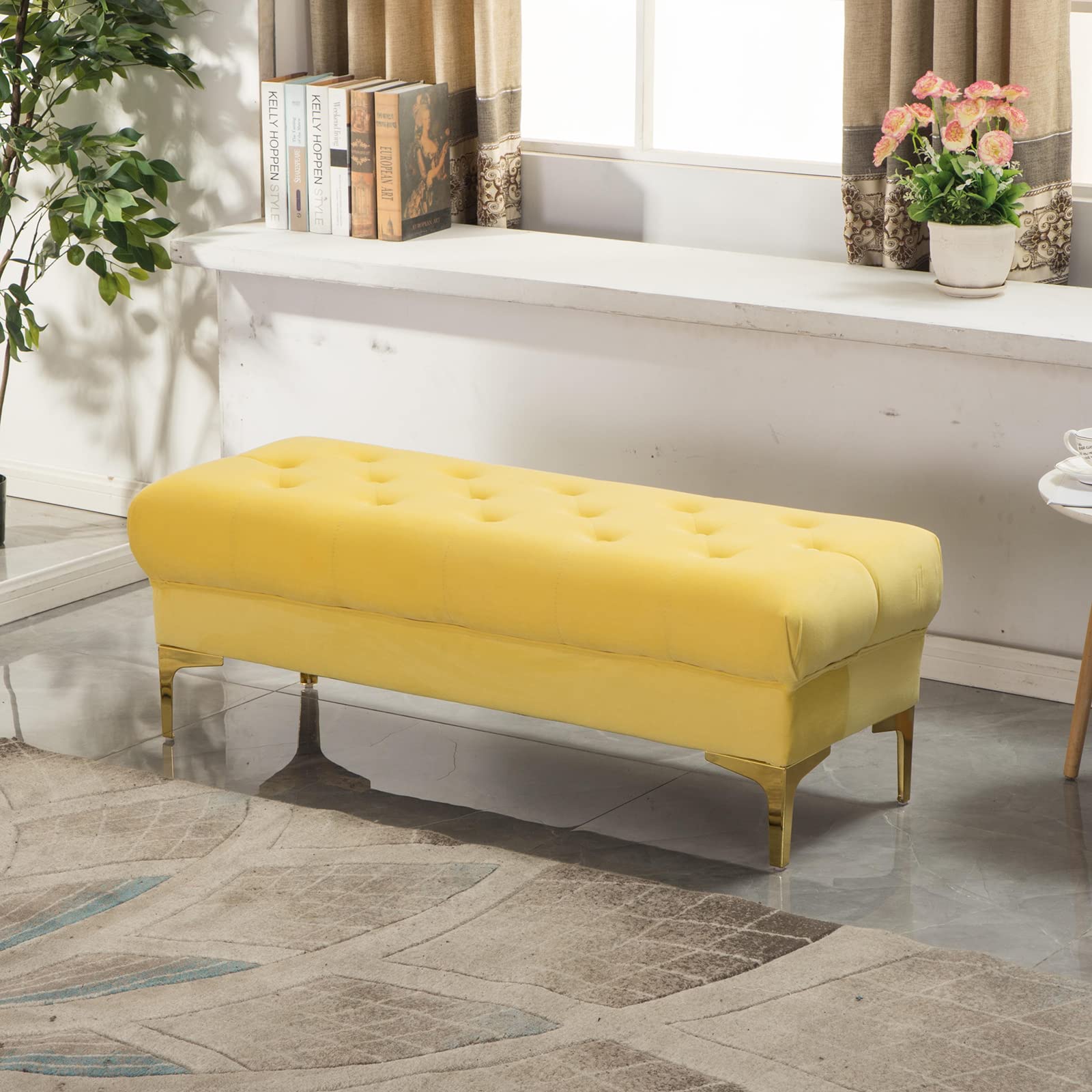 Banc d'entrée en velours capitonné chic pour couloir et chambre