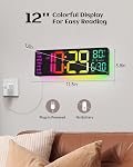 EASYERA 12" Digital Wall Clock for Classroom Livingroom Game Home Decor with LED Display RGB Lights, BIuetooth Sync, Dual Alarms, Auto DST, Countdown, Remote Control, Temperature
