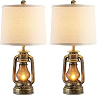 Vista 9 de RORIANO Juego de 2 lámparas de mesa de linterna estilo granja para sala de estar con 2 puertos de carga USB, lámparas rústicas vintage para mesita