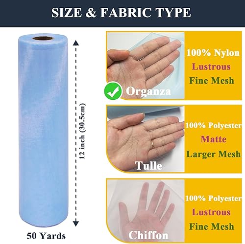 Miniatura 3 de Rollos de tela de tul de organza, organza de cristal de 12 pulgadas por 50 yardas (150 pies), perno de red de nailon transparente sedoso y brillante