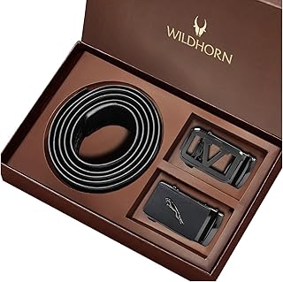 wildhorn Men’s Leather Belt Gift Set | Genuine Leather belt Strap with 2 Interchangeable Buckles (Black & Gold) | Formal & Casual Wear Adjustable Belt | Automatic lock leather belt for men-picture-23