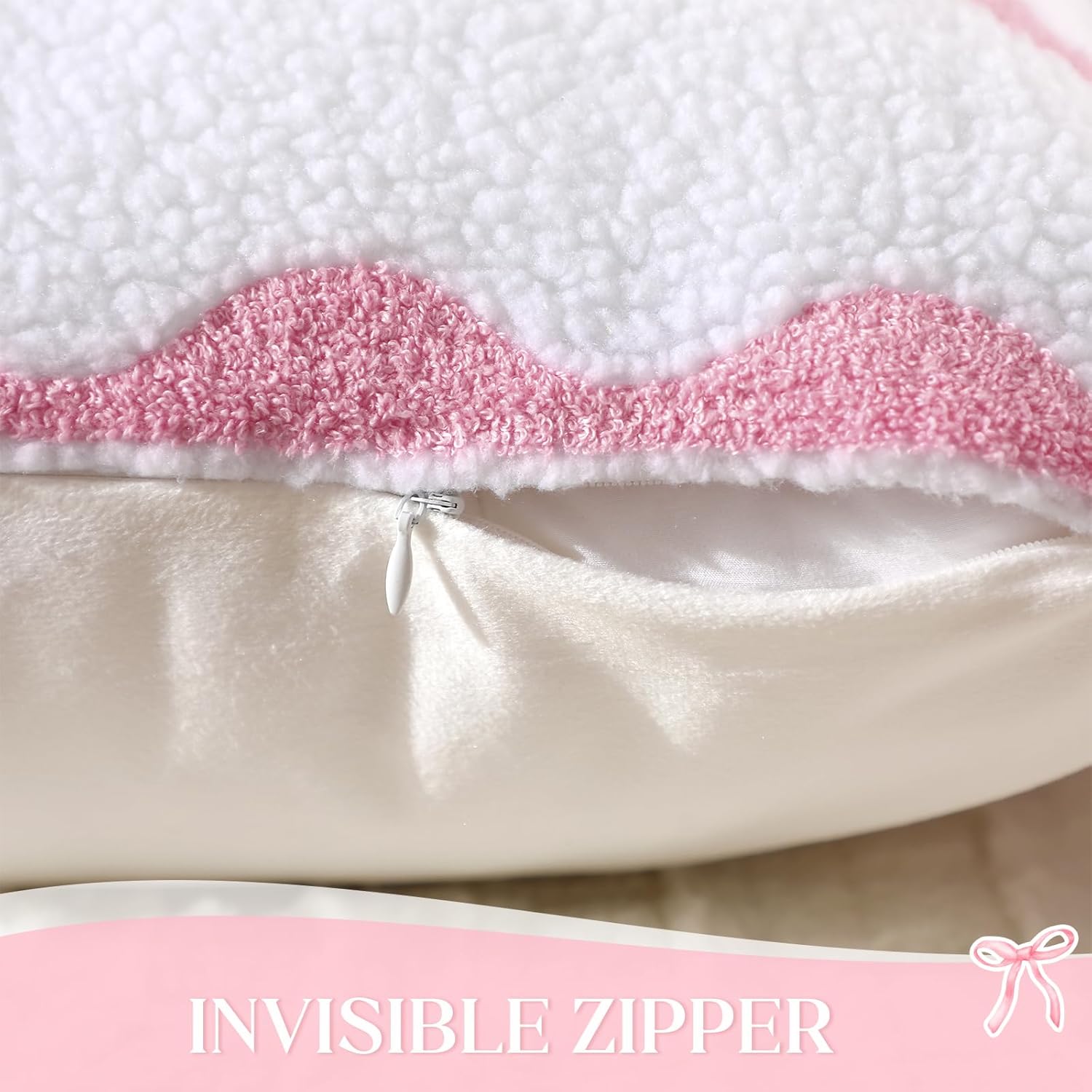 Pink Bow Pillow Covers Set of 2 Preppy Room Decor Coquette Bow Embroidered Pillow Covers Luxury Soft Pink Throw Pillowcases for Couch Sofa Bedroom Aesthetic Decor, 18x18 Inch - Image 4
