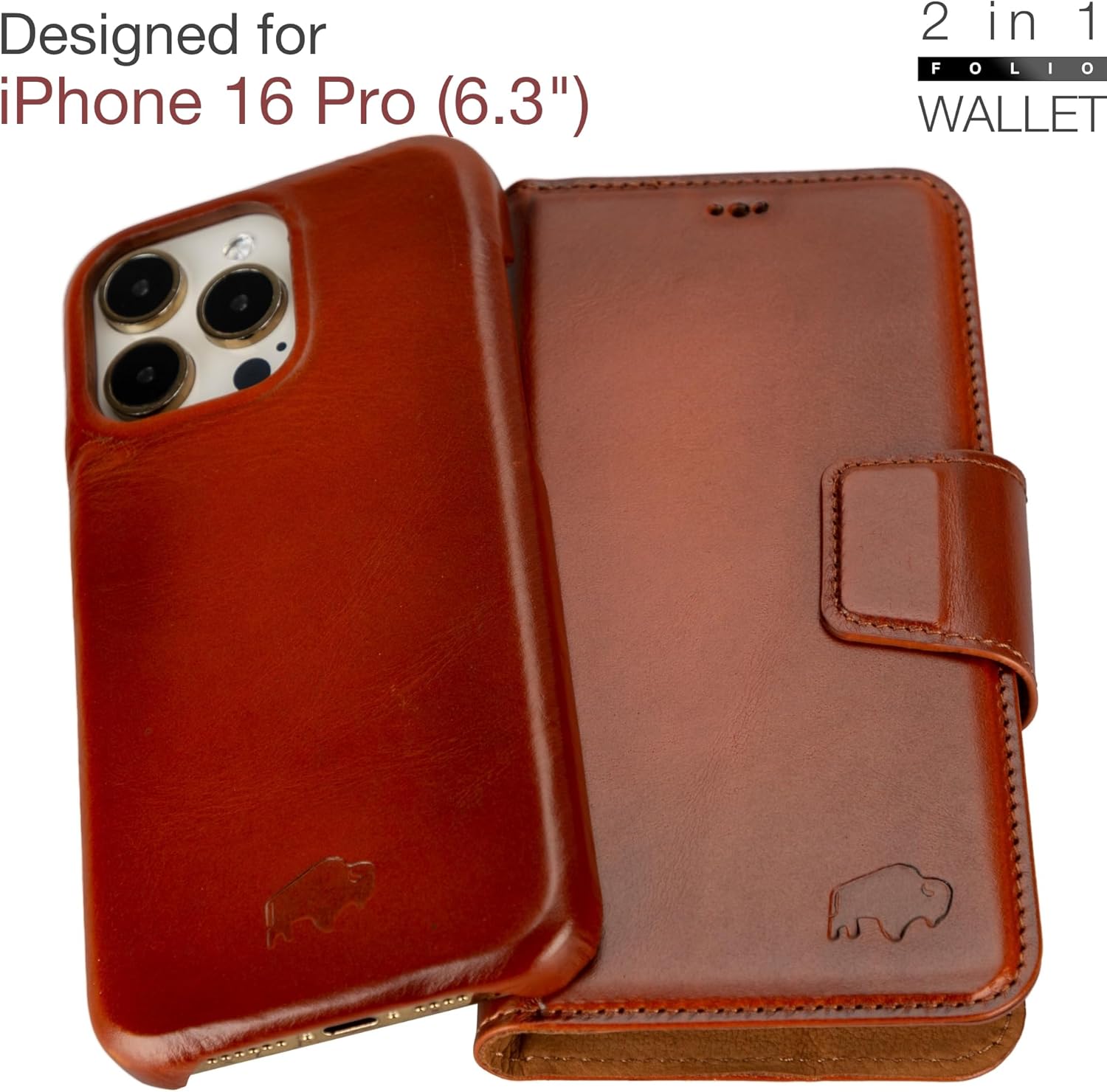 BLACKBROOK Leather Wallet Case for iPhone 16 Pro, Burkley Magnetic Removable 2-in-1 Wallet Case for MagSafe, 4 Card Slots, Cash & ID Pockets with RFID, Flip Case Compatible with iPhone 16 Pro