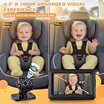 Zacro Caméra de voiture pour bébé HD 1080P - Caméra USB/Type-C pour une vision nocturne claire & 360° Réglable, 150° Lentille à large angle arrière face siège de voiture miroir Baby Monitor 4.3” Affichage pour observer les enfants