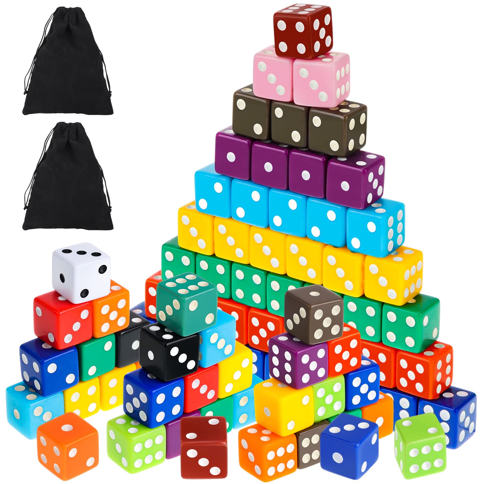 Sratte 180 Pieces 16 mm Dice Set 6 Sided Square Corner Dice Mini Standard Game Bulk with 2 Storage Bags for Play Games Like Farkle or Teaching Math, 18 Colors