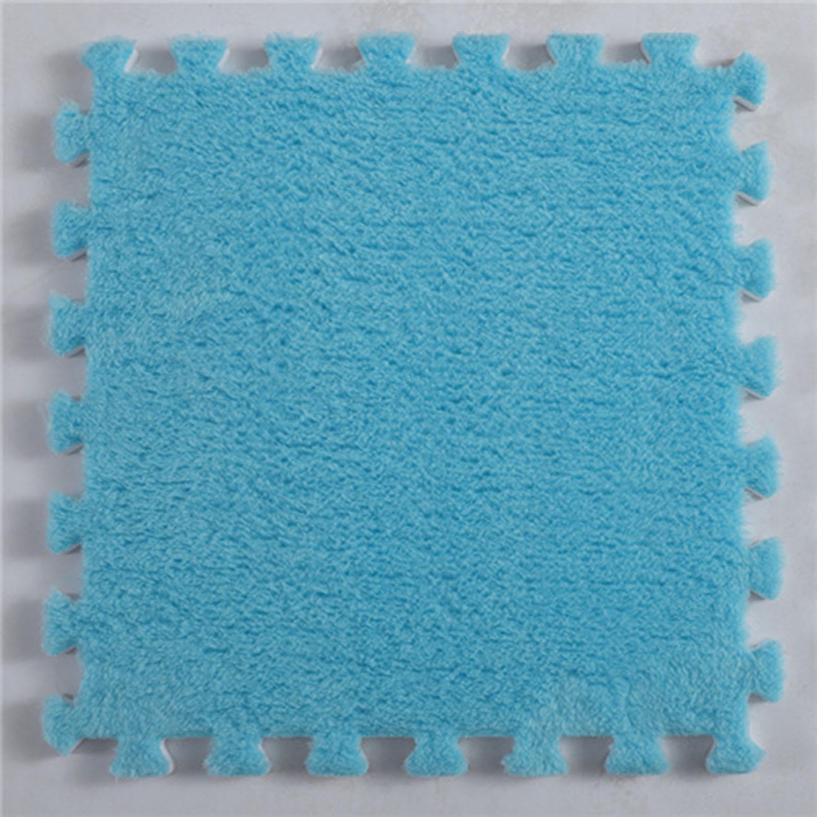 10 Pièces Tapis de Sol en Mousse Puzzle en Peluche, Tapis de Jeu 30x30 Cm Tapis à Poils Longs Antidérapant Tapis de Sol Puzzle pour Salles de Jeux Fer, Bleu
