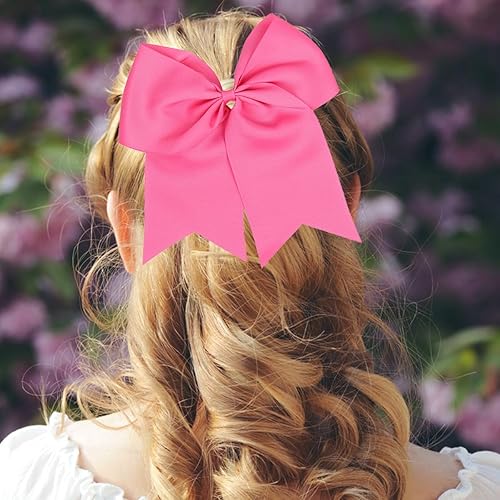 Miniatura 4 de Lazos rosados para el cabello de 8 pulgadas, lazos grandes para animadoras, bandas de goma para coleta, cintas para el cabello, lazos de animadora,