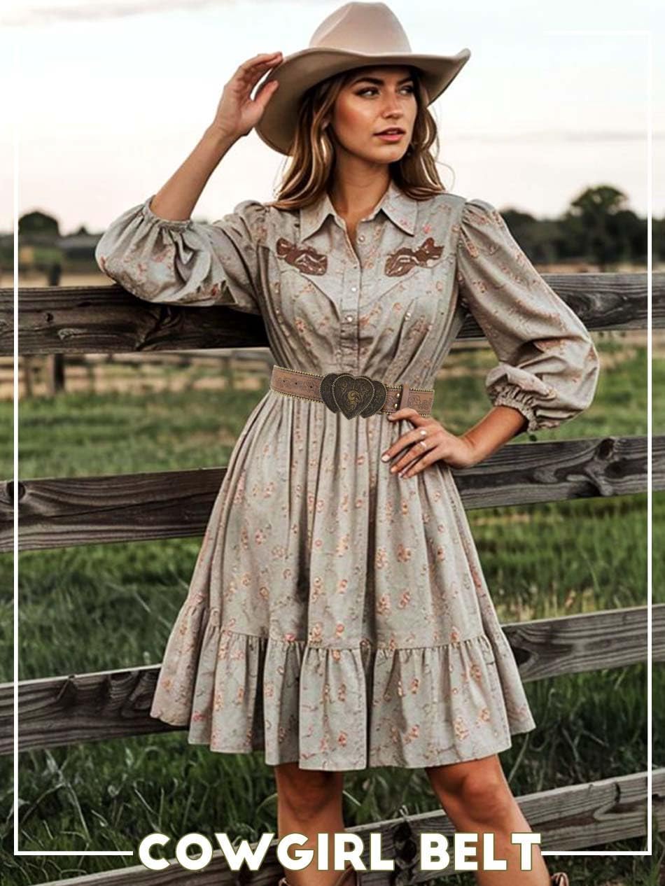 Women Western Belt with Heart Embossed Buckle Vintage Brown Belt for Jeans Pant Dress Cowgirl Cowboy Belts - Image 7