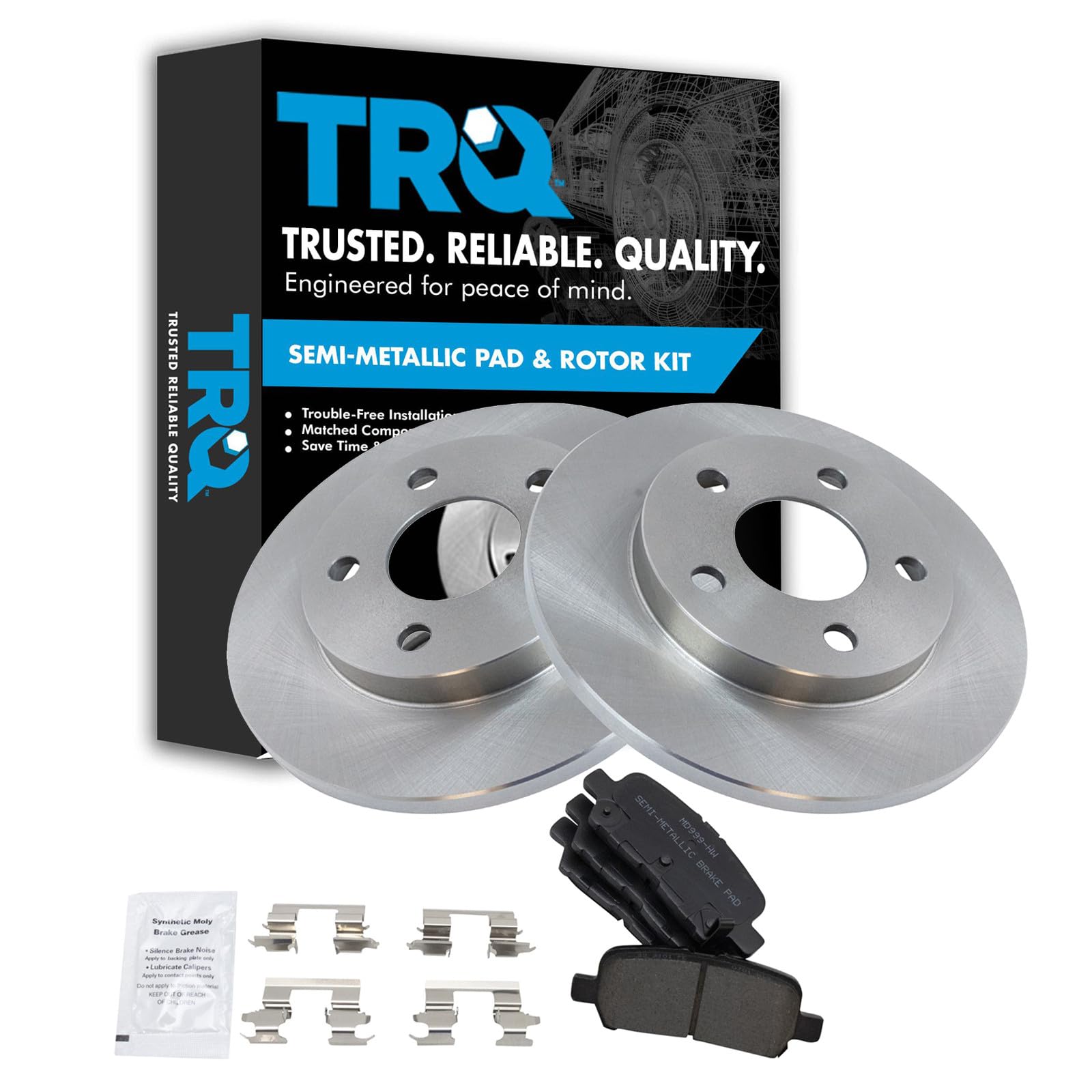 TRQ Rear Brake Pad and Rotor Set Semi Metallic Solid Rotors