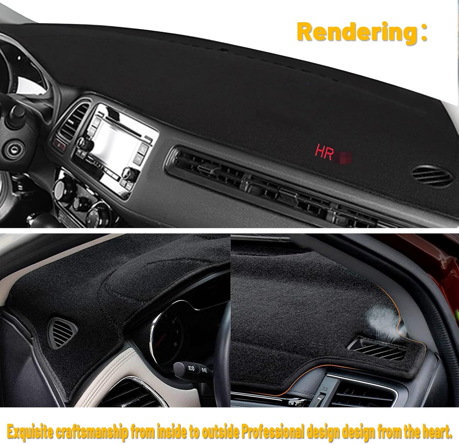 Dashboard Dash Board Cover Mat Pad Carpet Non-Slip Custom Compatible with Honda HR-V 2016-2022 HRV Protector Sunshield (Black Trim)
