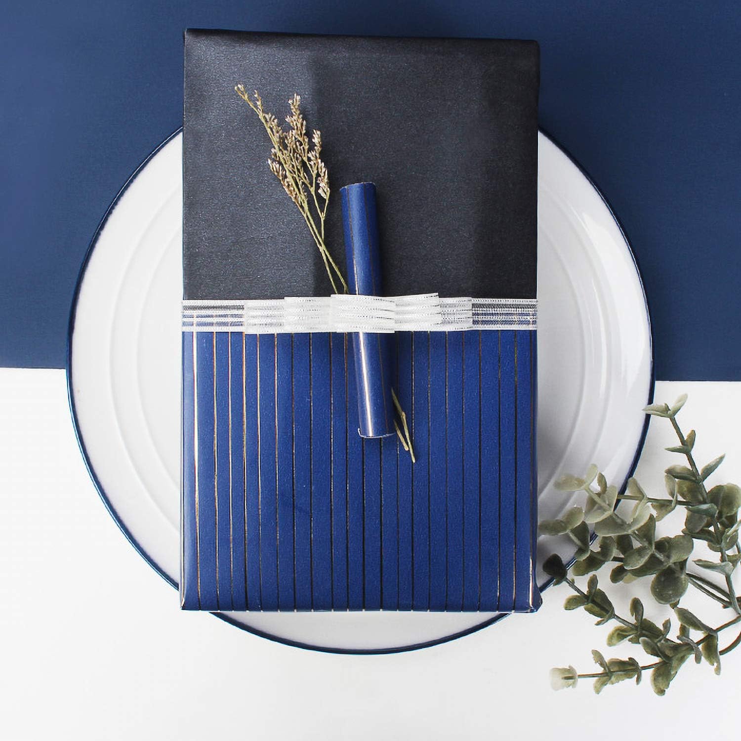 WRAPAHOLIC Wrapping Paper Roll - Gold and Navy Print with Cut Lines for Birthday, Holiday, Father's Day, Baby Shower - 4 Rolls - 30 inch X 120 inch Per Roll : Health & Household