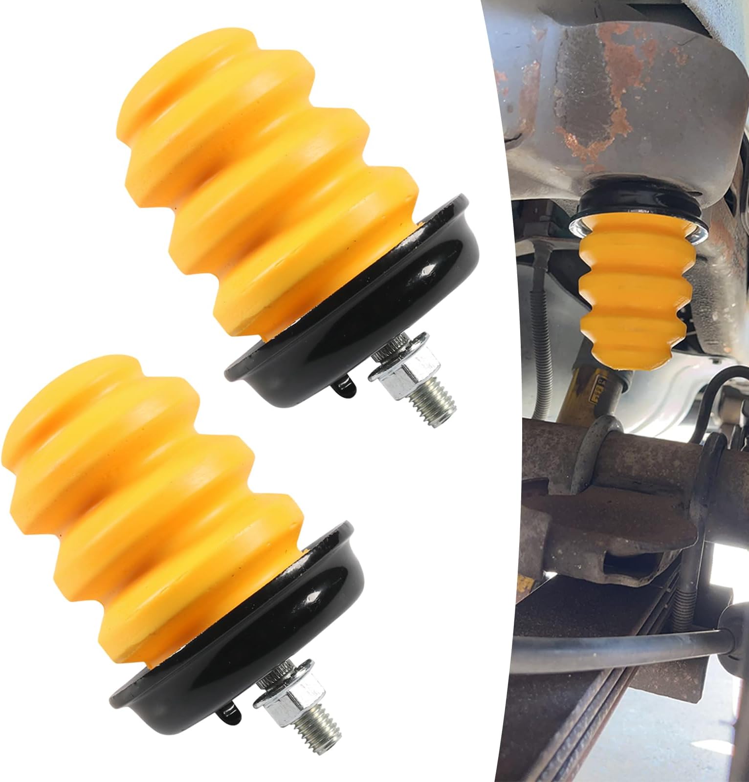 – 2 PCS Rear Axle Bumper with Nut, Car Control Arm Bumper Shock Pads, Replace for OEM #15712438 523-049, Compatible with GMC Silverado 1500 2500 3500 (Yellow)