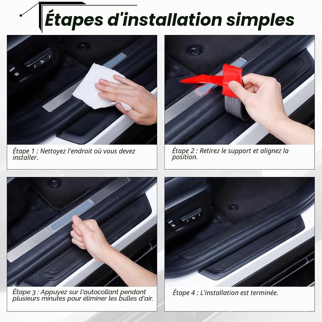 4 Pièces de Protection de seuil de Porte de Voiture, Protection Universelle, PVC Souple, Noir, Rugueux