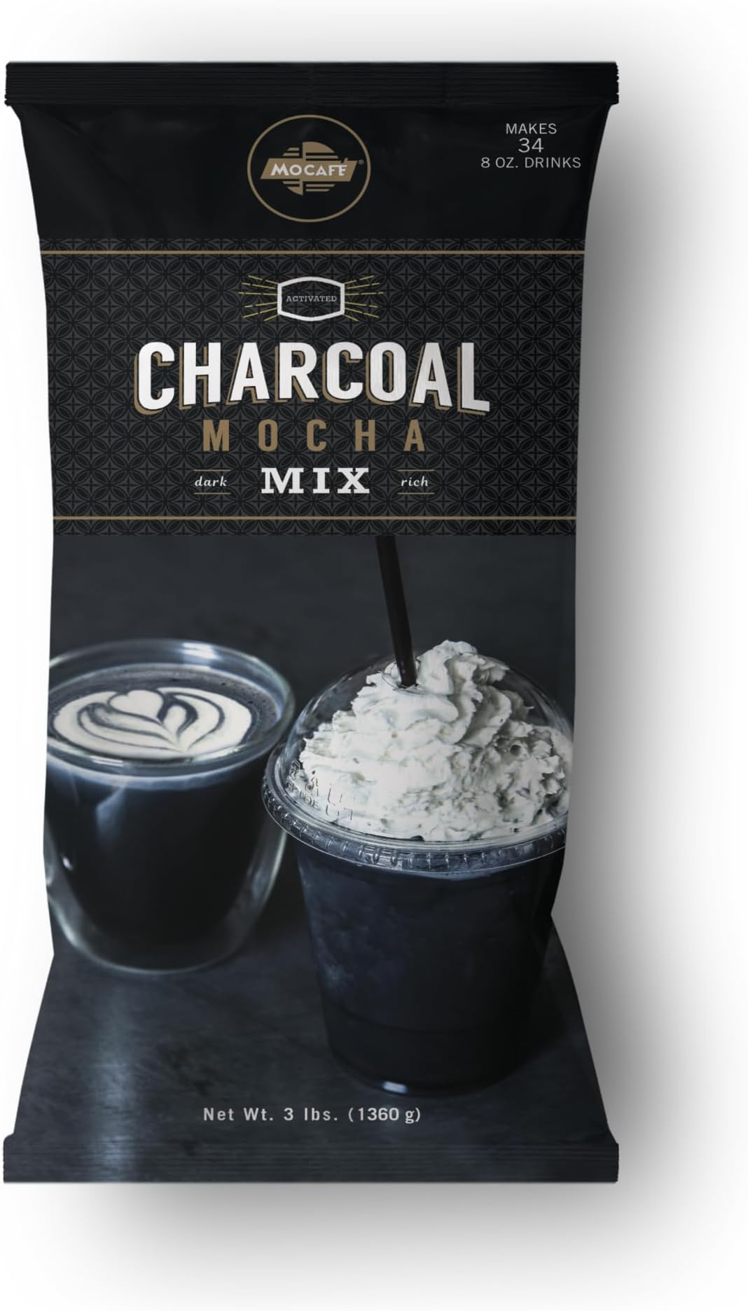 MOCAFE Charcoal Mocha Mix, 3-Pound Bag Instant Frappe Mix, Coffee House Style Blended Drink Used in Coffee Shops