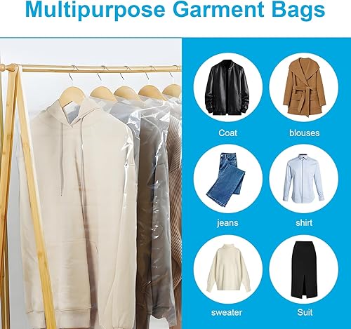 Miniatura 3 de Paquete de 30 bolsas transparentes para ropa, fundas de ropa de 35.4 pulgadas, bolsas de plástico para ropa, bolsas de limpieza en seco