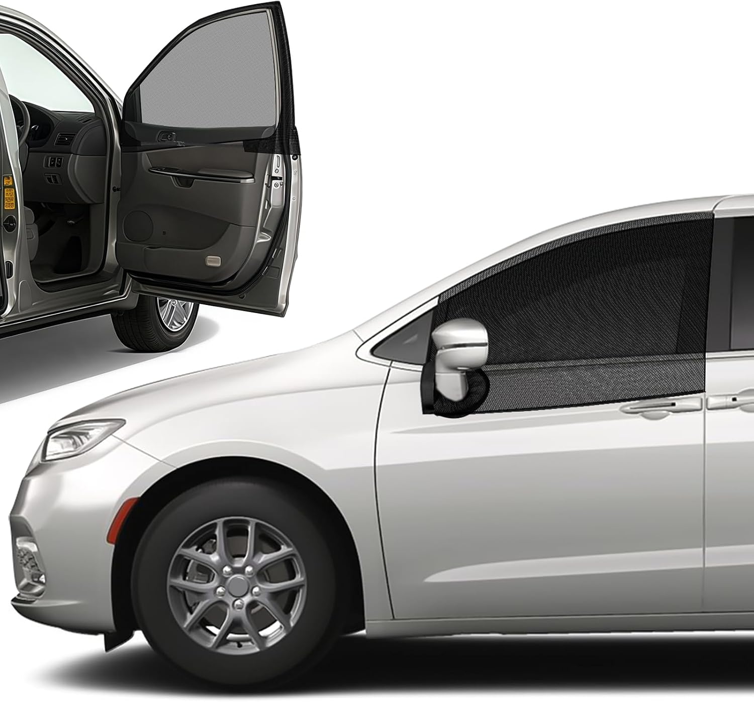 Magnetic Bug Screen for Front Doors, Pair Window Bug Screen Universal Size Compatible with Chrysler Pacifica, Toyota Sienna,Honda Odyssey, Kia Carnival, and Other Minivans