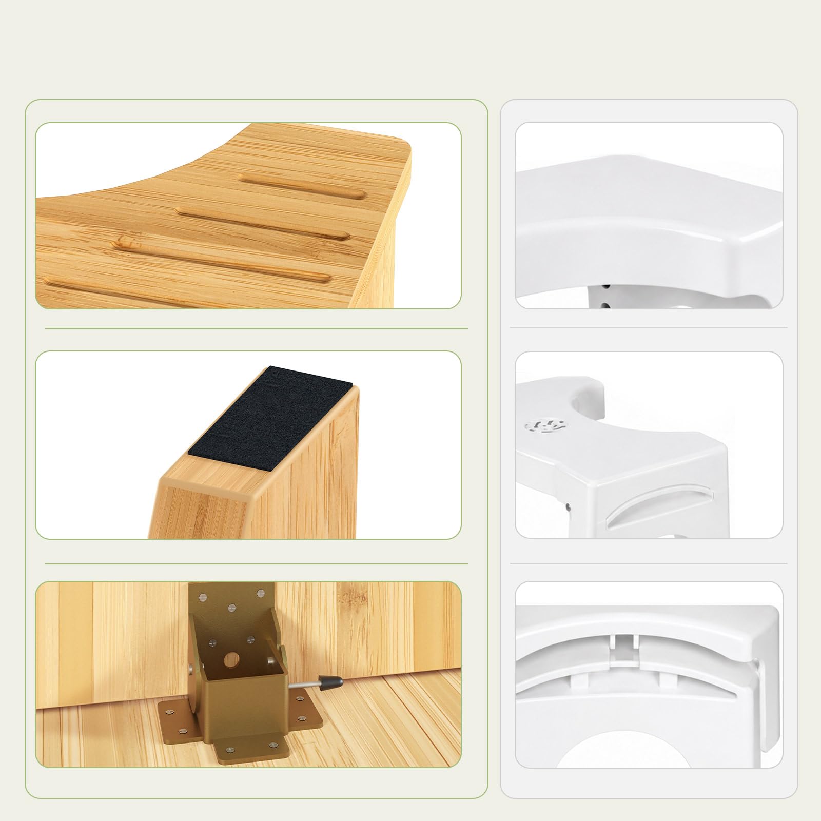HOOBRO Sgabello Fisiologico in Legno Pieghevole per WC, Sgabello WC Pieghevole in Legno di bambù con Scanalature di Drenaggio, Senza Montaggio, con Piedini Antiscivolo, Naturale EYL02FP01