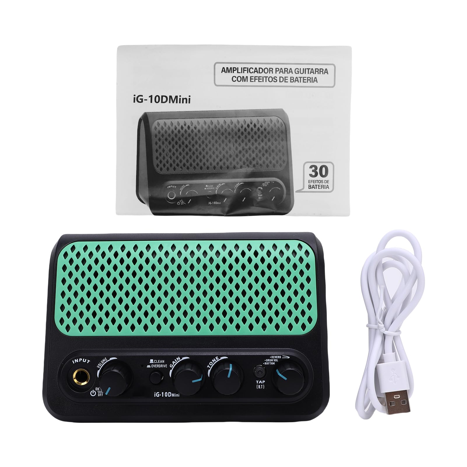 POENVFPO Wzmacniacz Gitarowy DK z Automatem Perkusyjnym, Przenośny Elektryczny Miniwzmacniacz, 30 Wzorów Rytmicznych, Głośnik, Efekty Clean i Overdrive do ćwiczeń Studyjnych