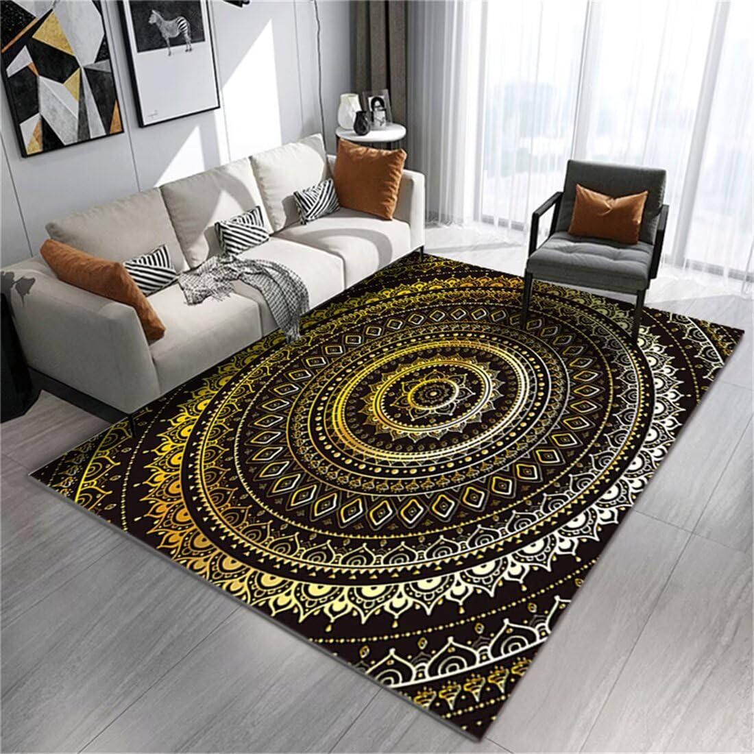 Tapis de canapé décoratif rond chic jaune de 50x70cm pour salon