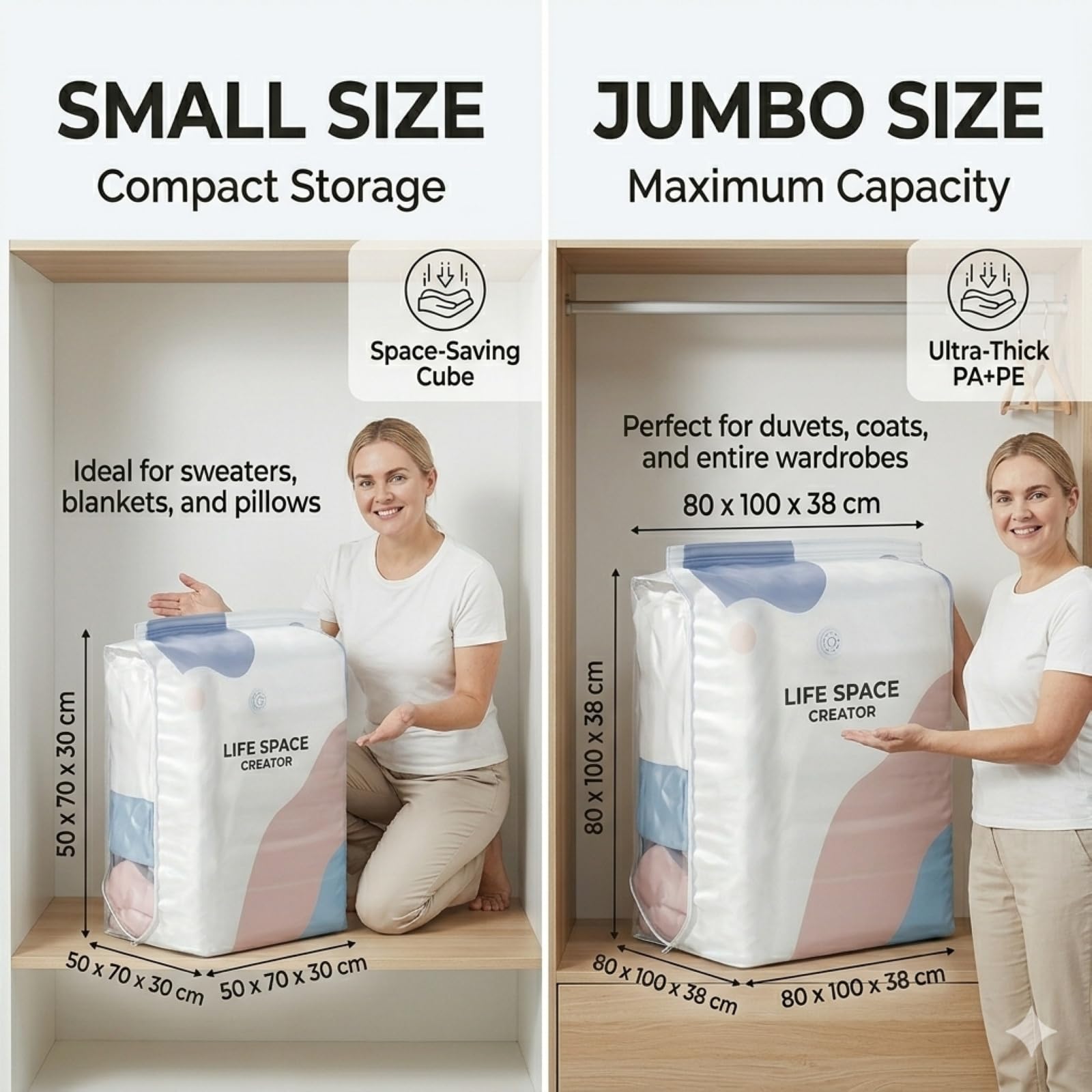 Bolsas de vacío 3D sin bomba, bolsas de almacenamiento de compresión herméticas para ropa, bolsa de compresión resistente de gran capacidad para almacenamiento de ropa de cama, almacenamiento al vacío