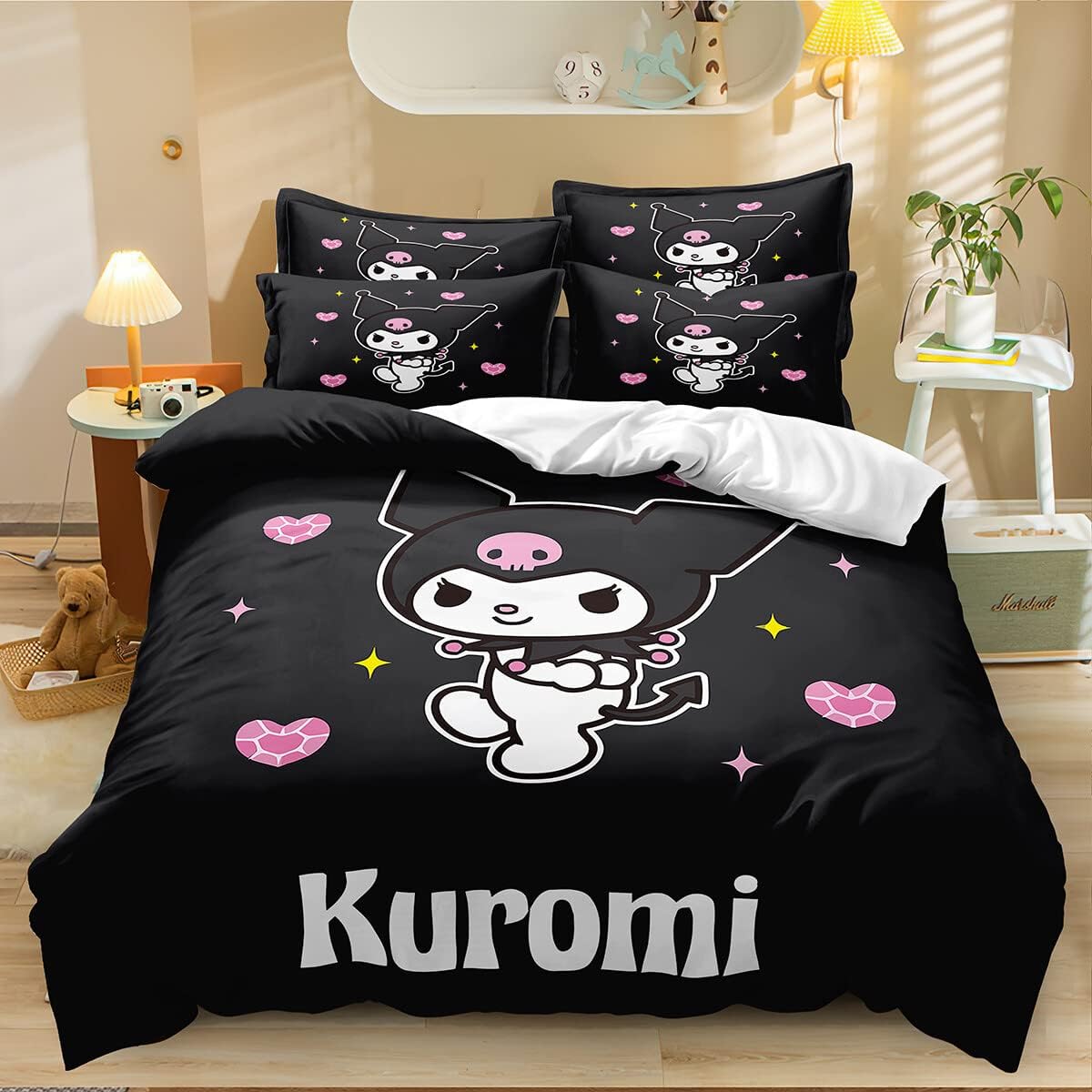 Boys and Girls Lovely Kuromi Bedding Set, 3Piece 3D Cartoon
