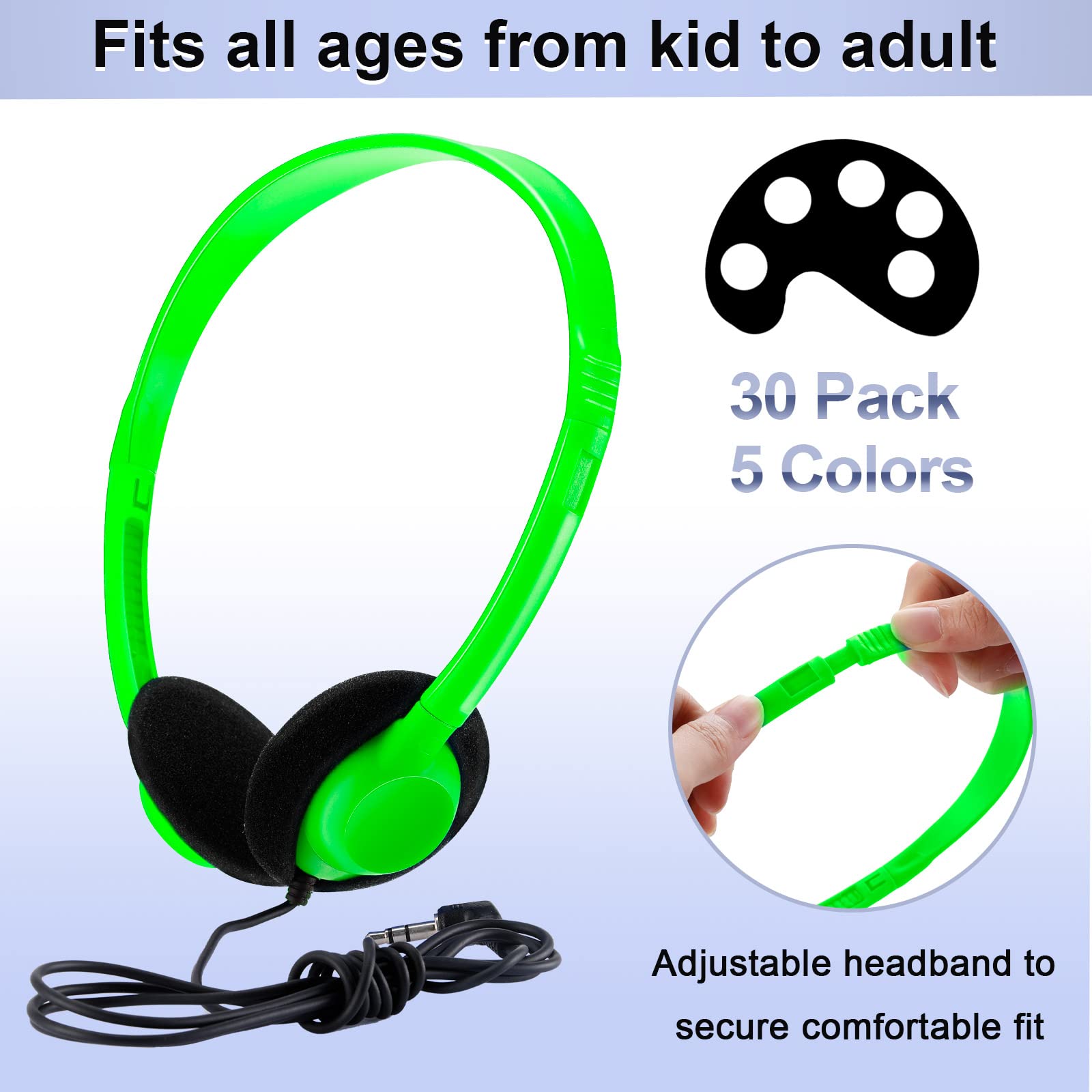 Yunsailing Juego de 30 auriculares de clase para estudiantes, auriculares escolares a granel con conector de 3.5 mm para el aula, suministros imprescindibles para profesores para adultos, computadora