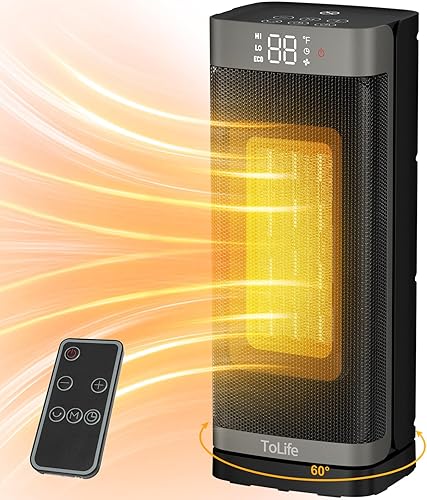 Calentador de espacio para interiores con termostato, calentador eléctrico PTC de 16 pulgadas, oscilación de 60, 4 modos, temporizador de 12 horas,