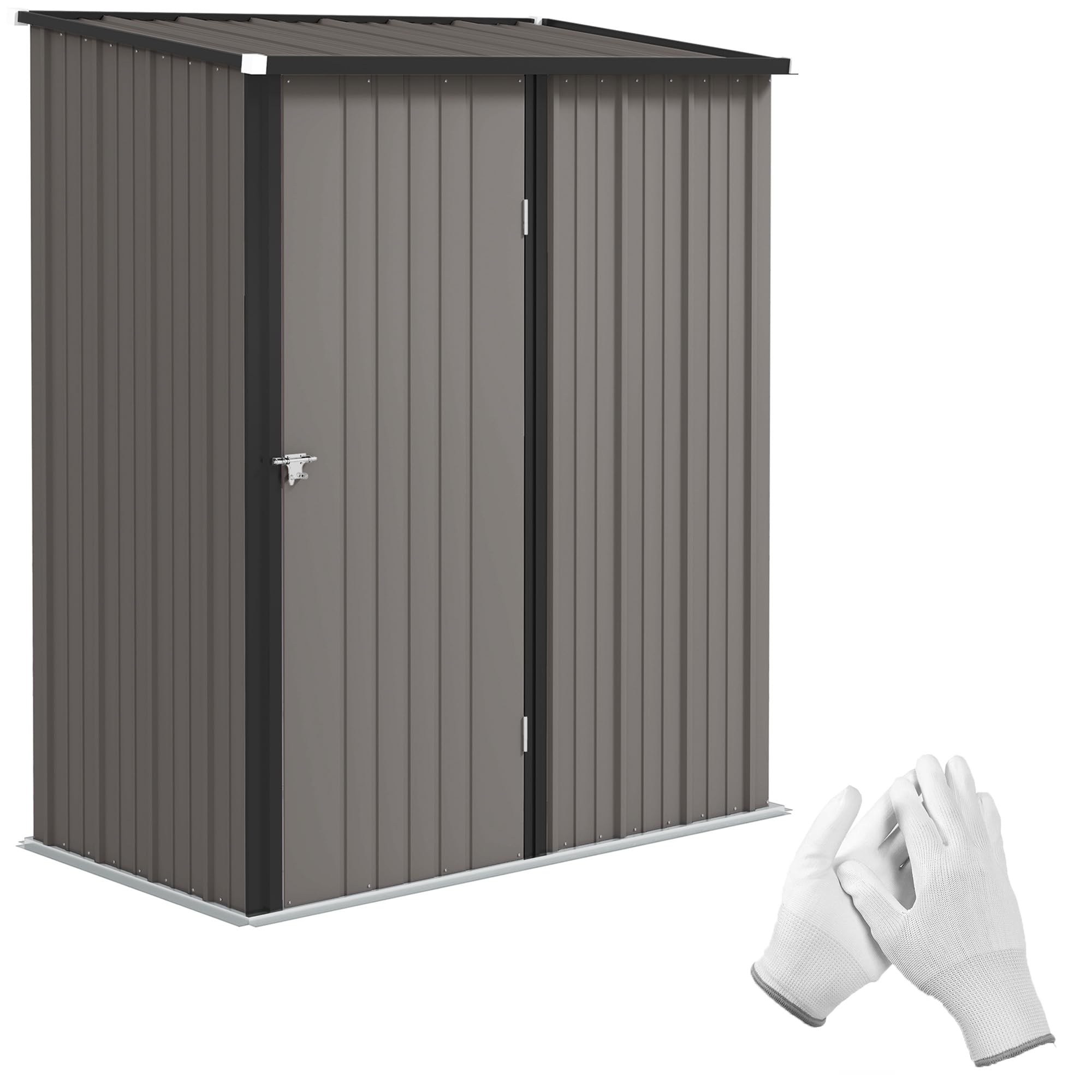 Outsunny Metall Gerätehaus 1,34m² 161,5 x 94,5 x 196cm Geräteschuppen mit Pultdach abschließbarer Tür wetterfest Garten Schuppen Hellgrau