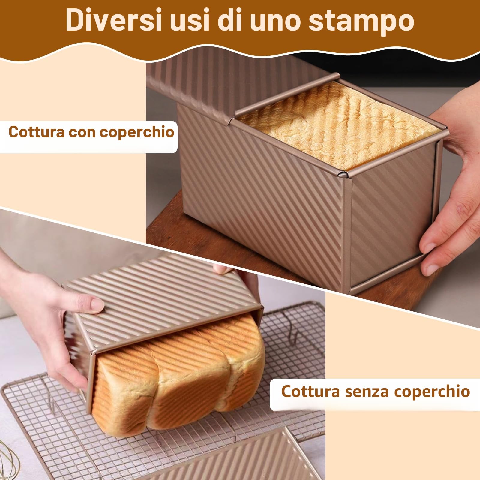 Set di 2 Stampi per Pane in Cassetta con Coperchio – Stampo Antiaderente per Pane, Torte e Dolci, Stampo Plumcake, Pratico per Uso Domestico, con 1 Spatola in Silicone e 1 Pennello in Silicone.