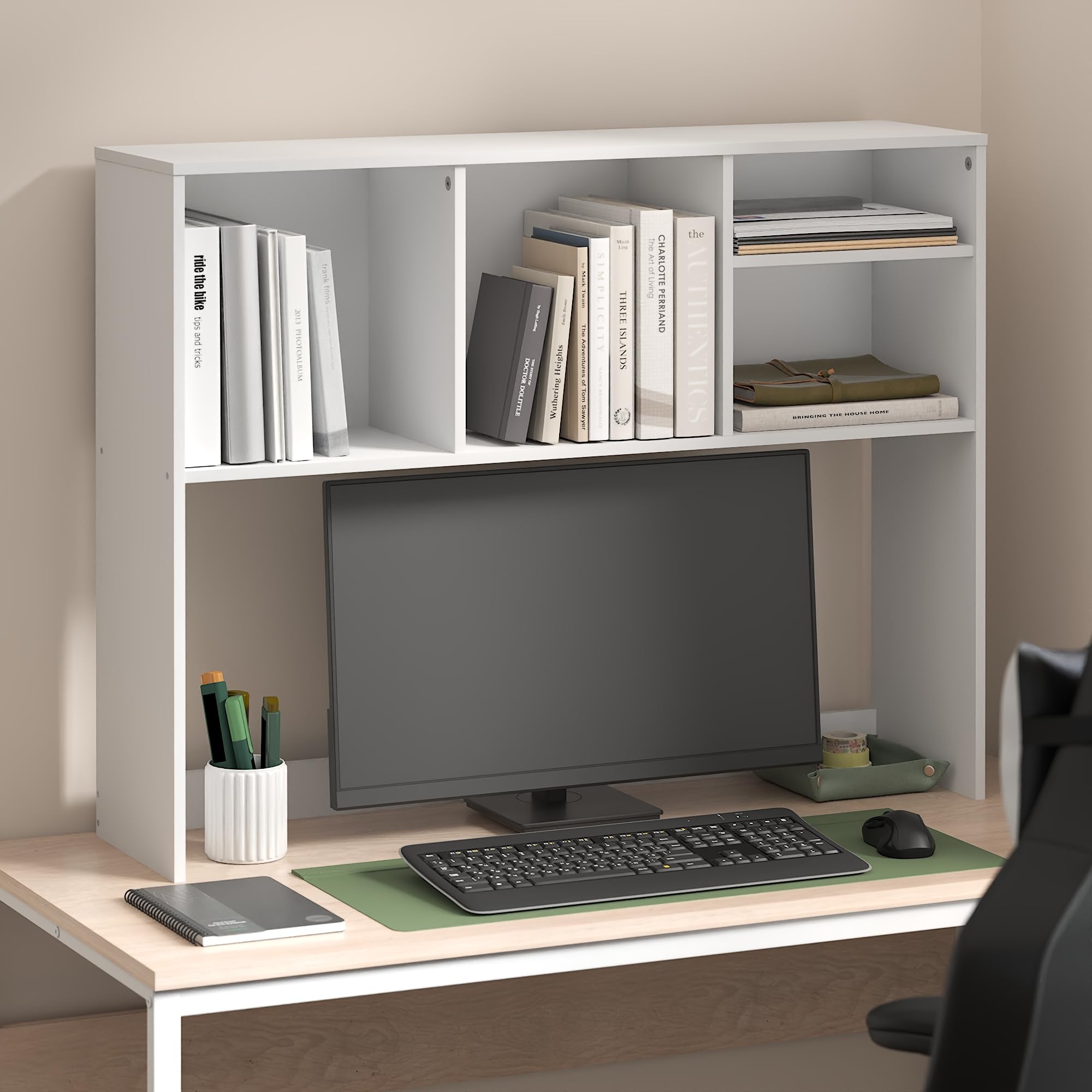Furinno CLASSIC Mensola da Scrivania, Alzata da Scrivania a 4 Ripiani, Mensola Libreria, Organizer da Scrivania, per Forniture per Ufficio, Accessori da Scrivania per Ufficio, Bianco