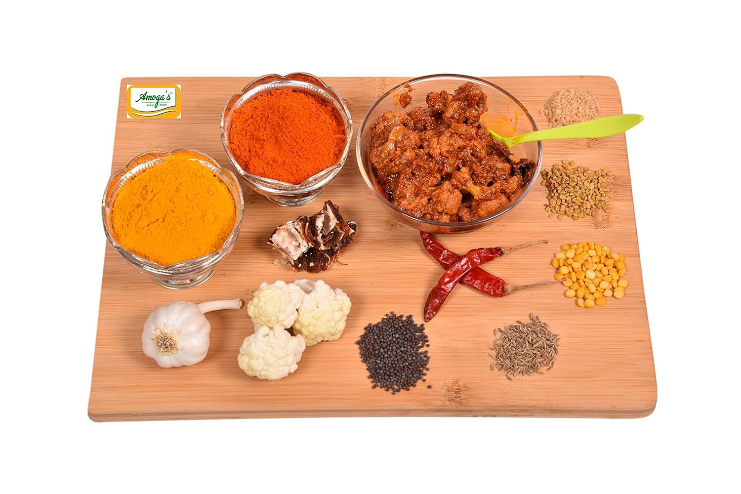 Amoga’s Pickles Factory Andhra Cauliflower Pickle (500g) & Red Chilli Pickle (500g) Combo Pack | Gobi Achar & Spicy Red Mirchi Pachadi | 100% Natural Handmade Traditional Pickles 2