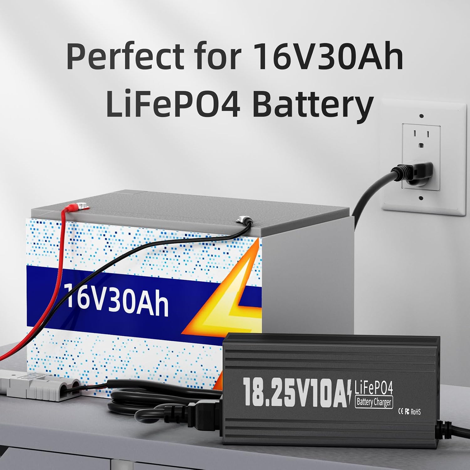 16V 10A Lithium Battery Charger, 18.25V LiFePO4 Battery Charger AC-DC Fast and Smart Charger with Anderson Connector Led Indicator for Lithium LiFePO4 Deep Cycle Batteries of Home, Boat, RV