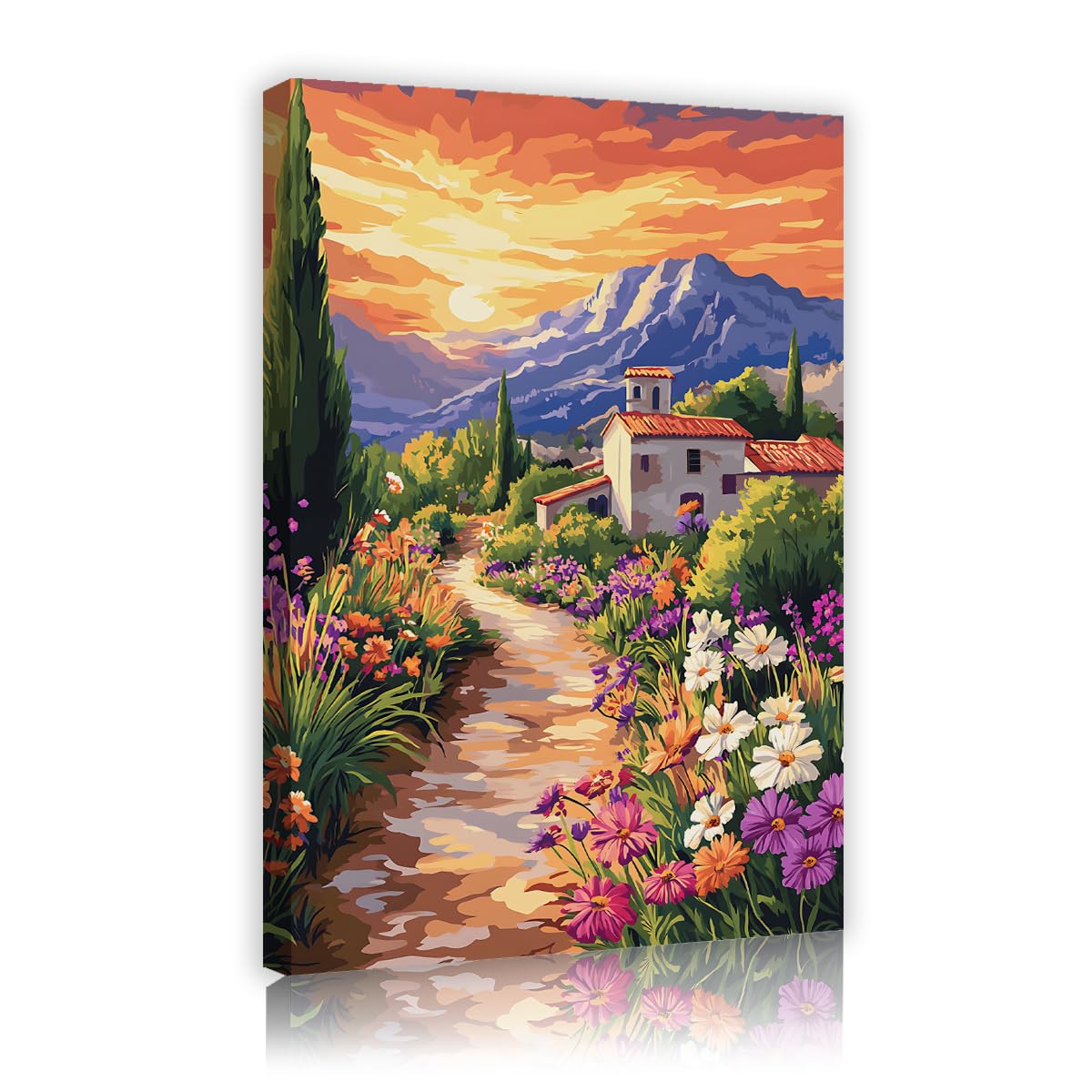 CHERHERART Wall Art Vintage French Country Path Picture Canvas Prints for Living Room Modern Home Decor Sunset Lavender Fields Painting Poster 80x130cm Innerframe