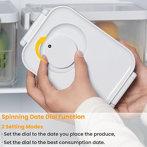 Miniatura 5 de vacane Paquete de 6 recipientes grandes de almacenamiento de frutas para refrigerador con perilla de temporizador, protector de productos con