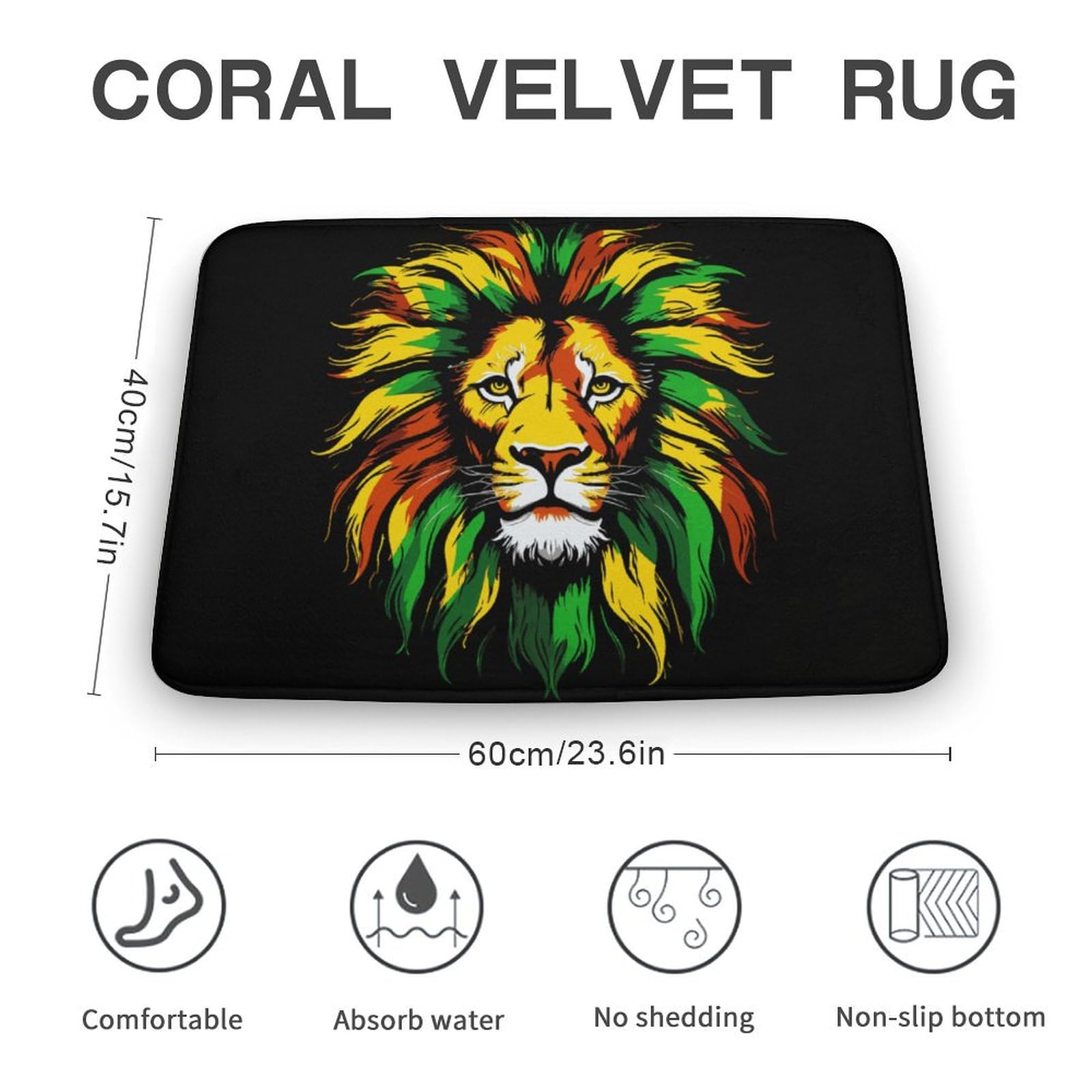 Colorful Lion Coral Velvet Rugs Non-Slip Bathroom Rugs Soft Kitchen Rug Floor Carpet for Home Decor 15.7