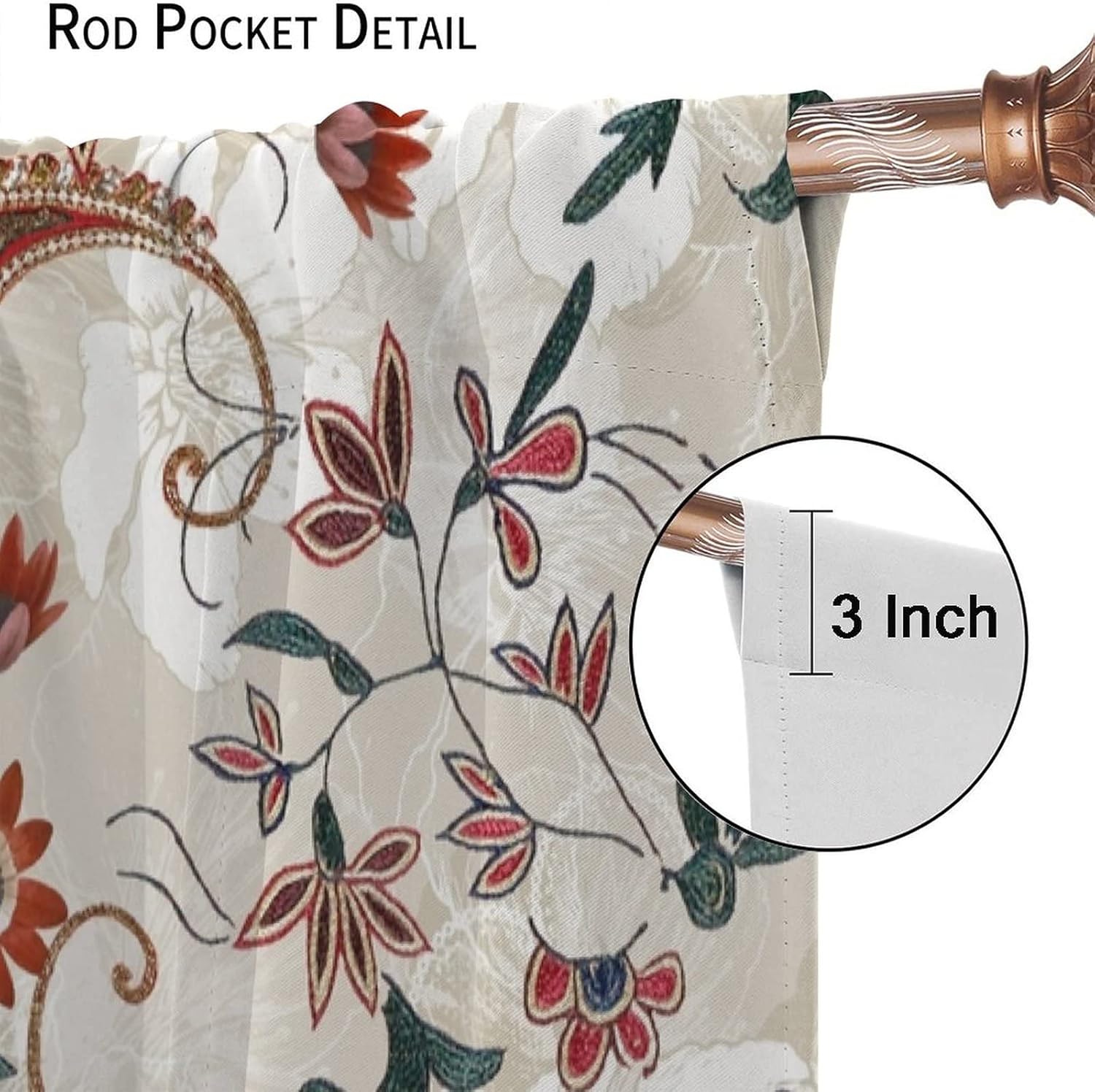 Paisley Print Pattern Blackout Curtains,Vintage Floral Bohemian Theme Home Fabric Living Room Bedroom Decor W42xL45in