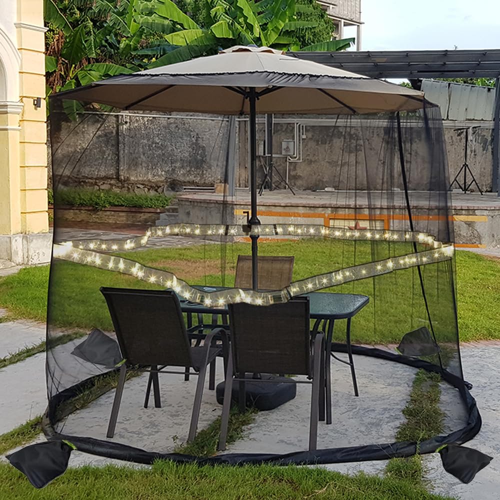 Tiimmgaal 9/10FT Mosquito Net for Patio Umbrella Outdoors Screen Polyester Hanging Tent （Mosquito Net Only） (9FT/10FT(with Light)) : Patio, Lawn & Garden