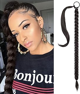 SEIKEA Long Braided Ponytail Extension with Hair Tie Straight Wrap Around Hair Extensions Ponytail Natural Soft Synthetic Hair Piece Daily Wear 30 Inch 160 Gram Black Brown
