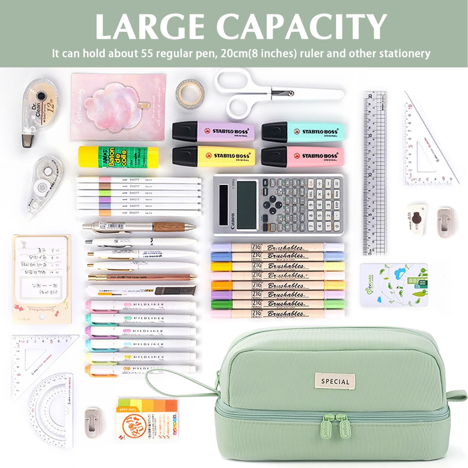 MAMUNU Pencil Case Large Capacity, Pencil Case Aesthetic, Pencil Case Pen Pouch with Zipper Compartments Portable Handle, Pencil Pouch for School Office College Teen Girls Boys Adults Students