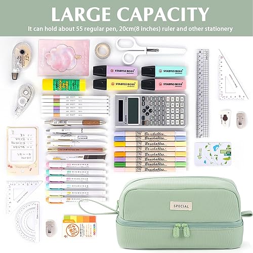 Miniatura 5 de MAMUNU Estuche para lápices de gran capacidad, estuche estético, estuche para lápices con compartimentos con cremallera, asa portátil, estuche para