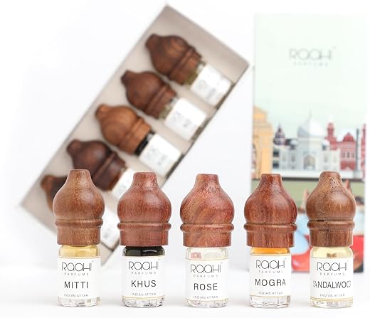 Raahi Parfums Traditional Indian Attar Set (Pack Of 5, 10ml) Made in Kannauj
