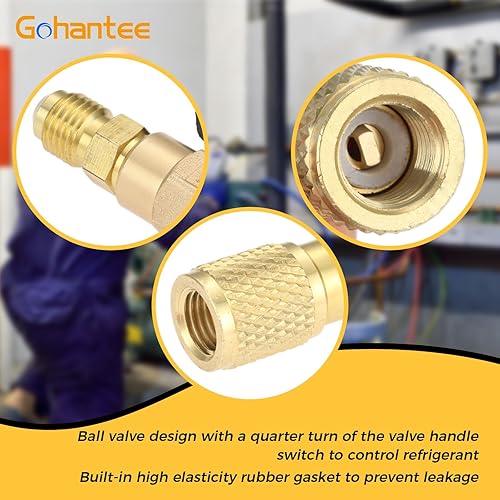 Miniatura 4 de gohantee Válvula de bola refrigerante de aire acondicionado 14 "SAE, adaptador de válvula de bola HVAC de CA R134a para R134A R410A R22 R12 R502
